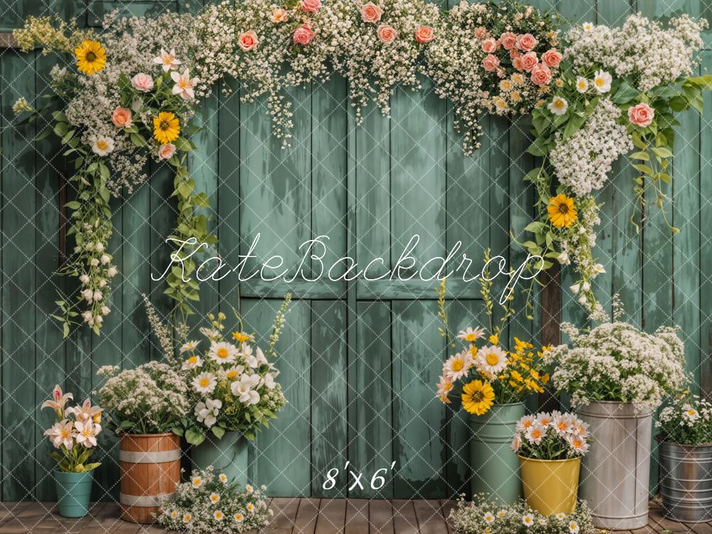Kate Spring Flower Arch Rustic Green Door Backdrop Designed by Emetselch - Image 3