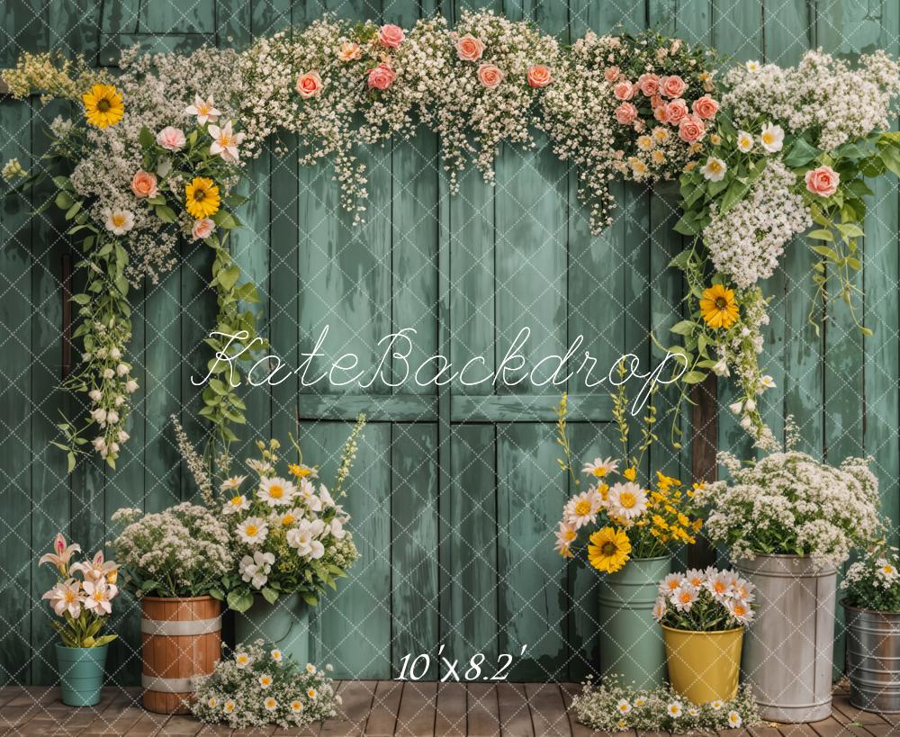 Kate Spring Flower Arch Rustic Green Door Backdrop Designed by Emetselch - Image 5