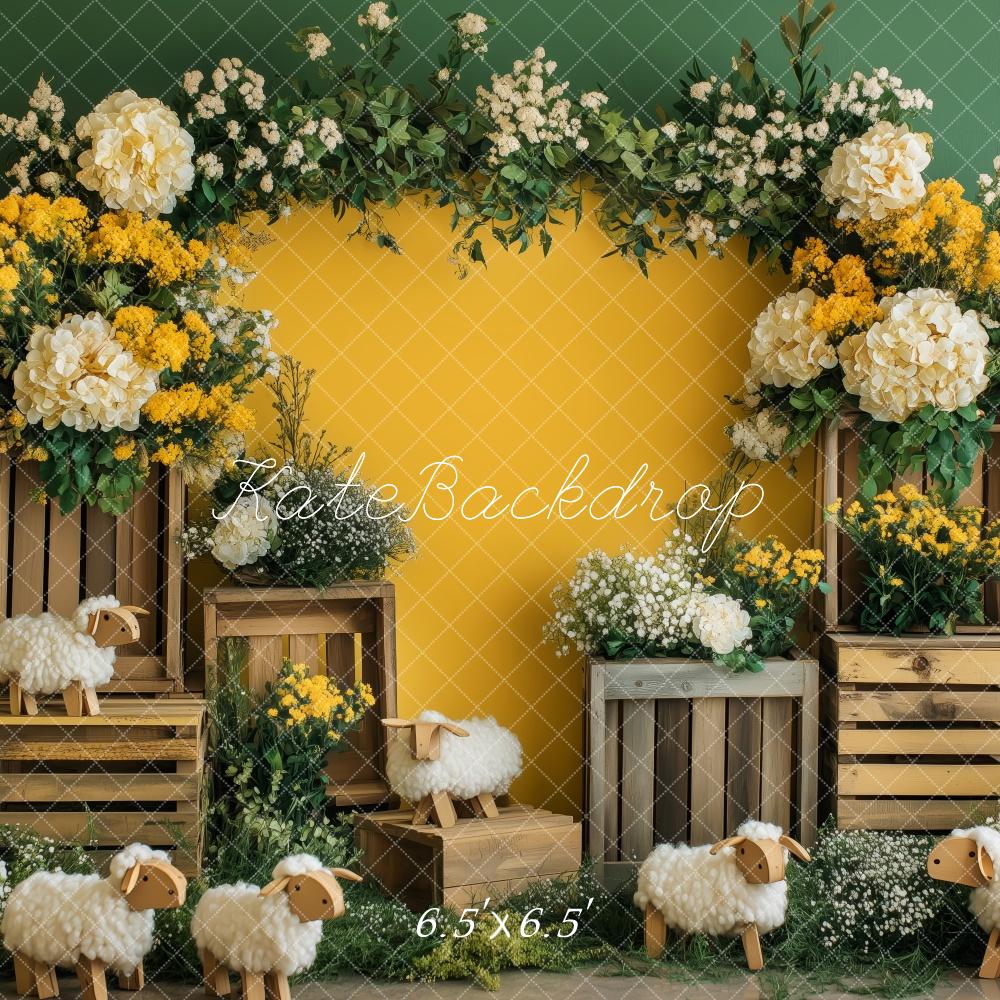 Kate Spring Flower Arch Sheep Yellow Backdrop Designed by Patty Robert - Image 2