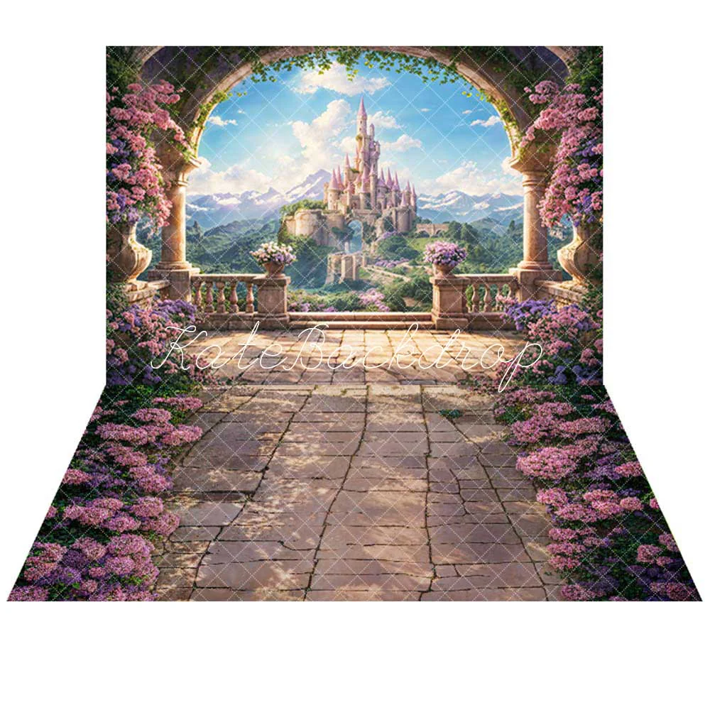 Kate Spring Flower Arch Windowsill Castle Backdrop+Flowers Stone Path Floor Backdrop - Image 2