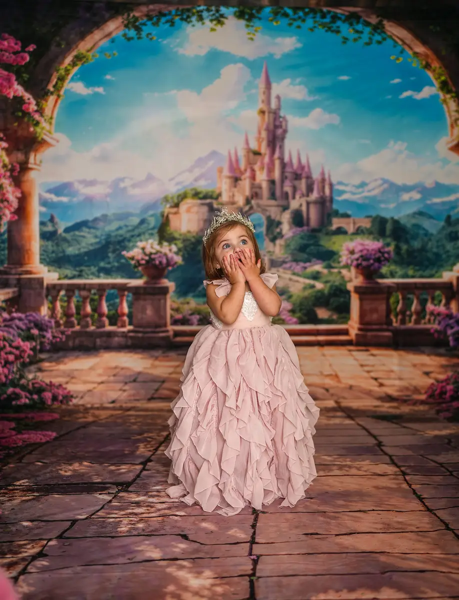 Kate Spring Flower Arch Windowsill Castle Backdrop+Flowers Stone Path Floor Backdrop - Image 3