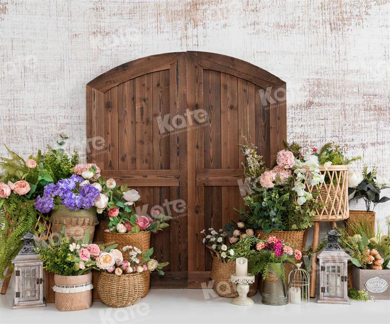 Kate Spring Flower Basket Barn Door Backdrop for Photography - Image 3
