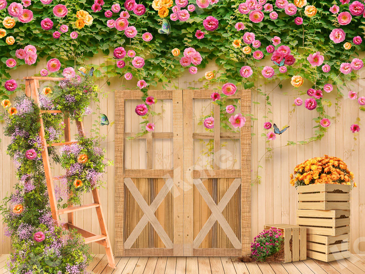Kate Spring Flower Garden Wood Door Backdrop Designed By Ava Lee - Image 2