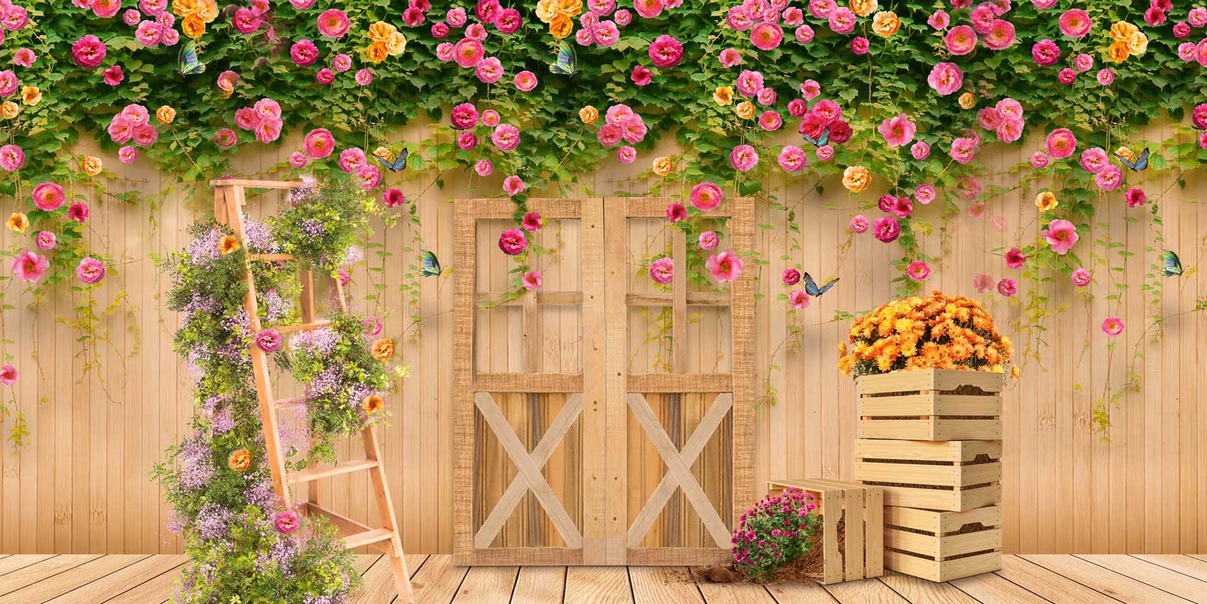 Kate Spring Flower Garden Wood Door Backdrop Designed By Ava Lee - Image 7