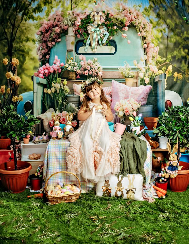 Kate Spring Flower Green Truck Backdrop Designed by Emetselch - Image 3