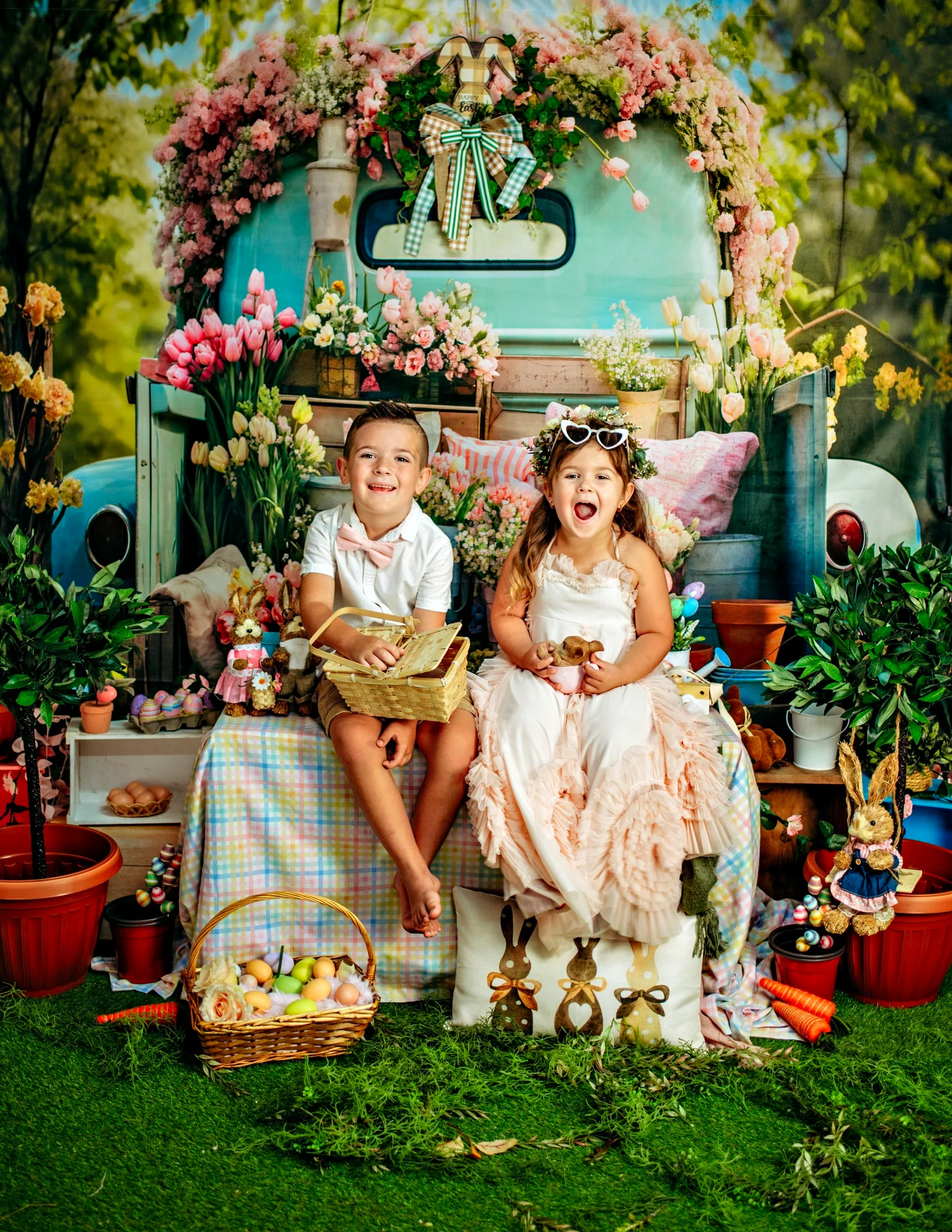 Kate Spring Flower Green Truck Backdrop Designed by Emetselch - Image 4