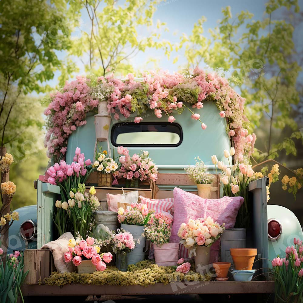 Kate Spring Flower Green Truck Backdrop Designed by Emetselch - Image 5