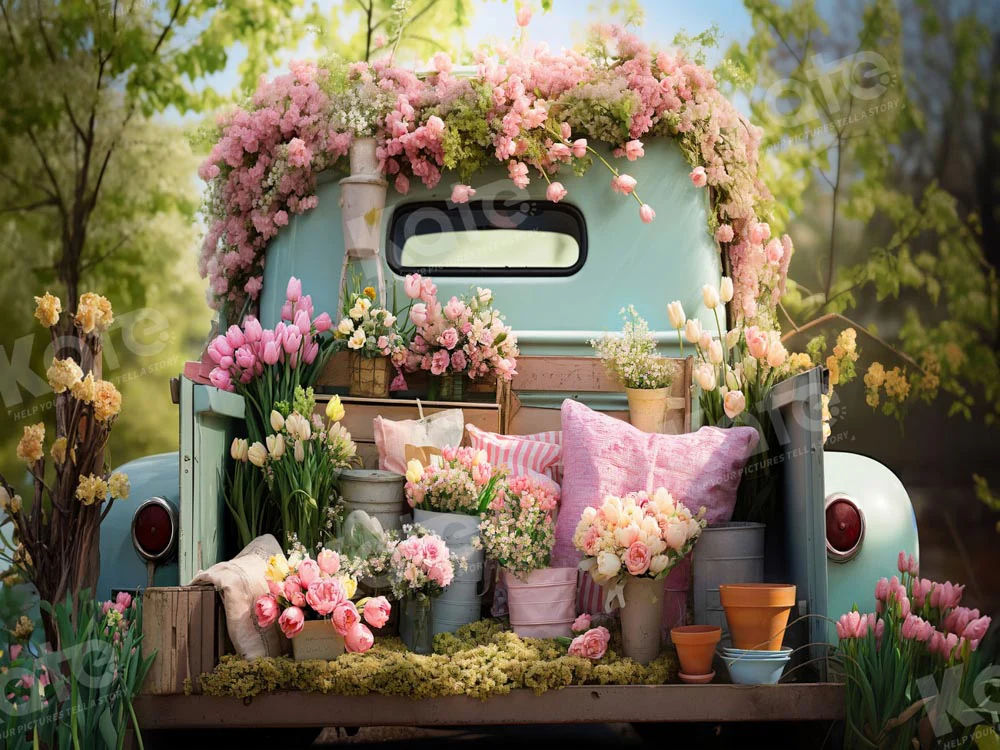 Kate Spring Flower Green Truck Backdrop Designed by Emetselch - Image 6