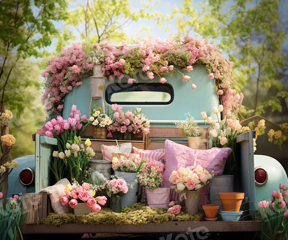 Kate Spring Flower Green Truck Backdrop Designed by Emetselch - Image 7