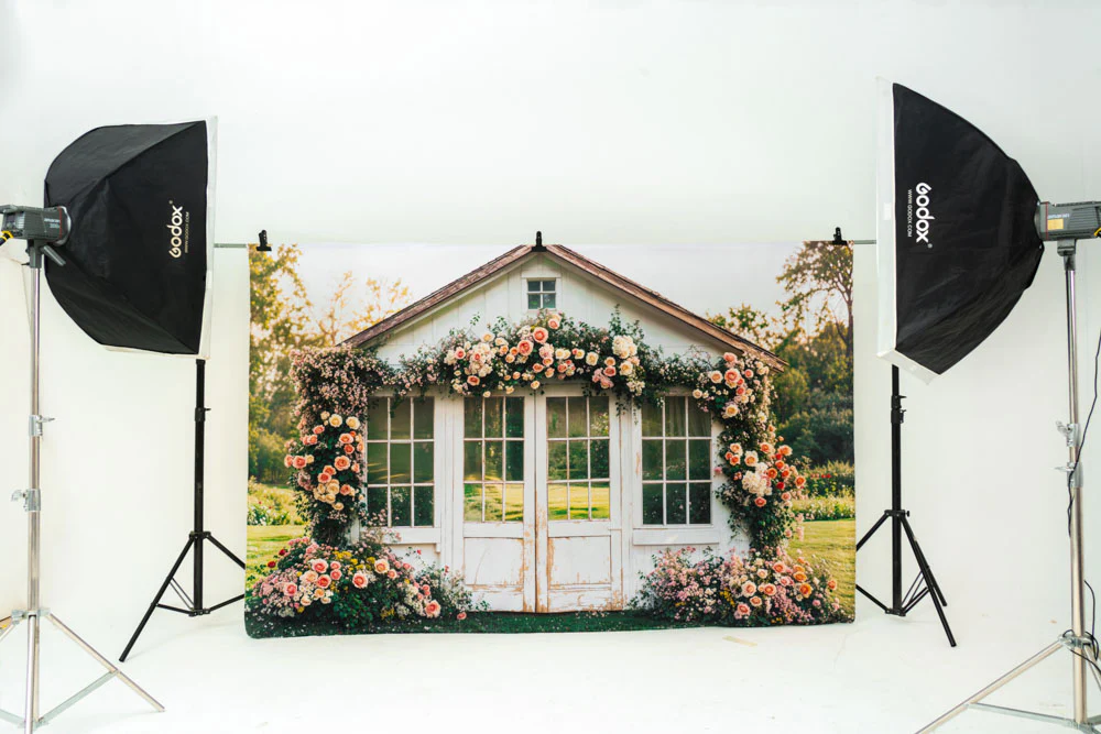 Kate Spring Flower House Rustic Garden Backdrop Designed by Emetselch - Image 4