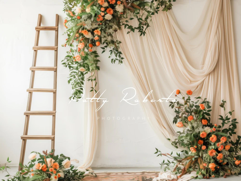 Kate Spring Flower Wooden Ladder Beige Curtain Backdrop Designed by Patty Robert - Image 3