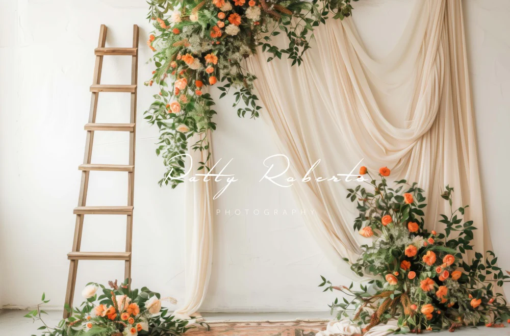 Kate Spring Flower Wooden Ladder Beige Curtain Backdrop Designed by Patty Robert - Image 4