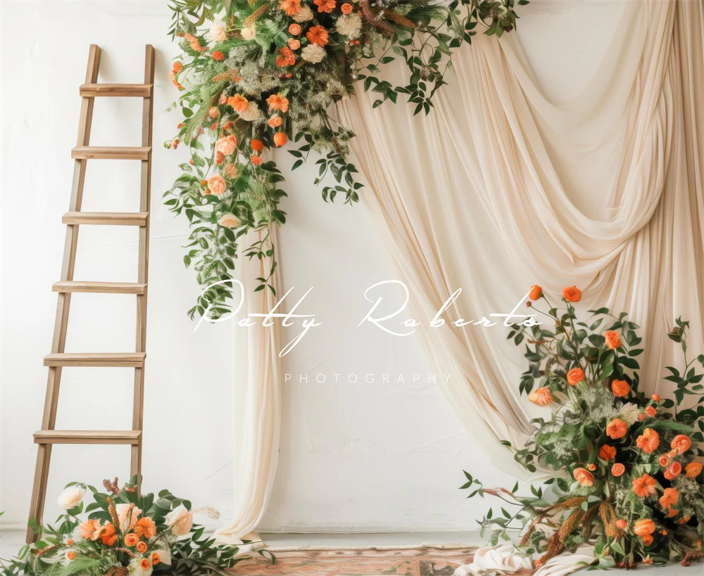 Kate Spring Flower Wooden Ladder Beige Curtain Backdrop Designed by Patty Robert - Image 5