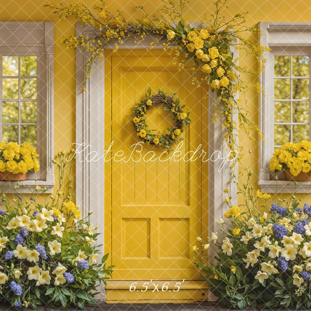 Kate Spring Flower Yellow Door House Backdrop Designed by Emetselch - Image 2