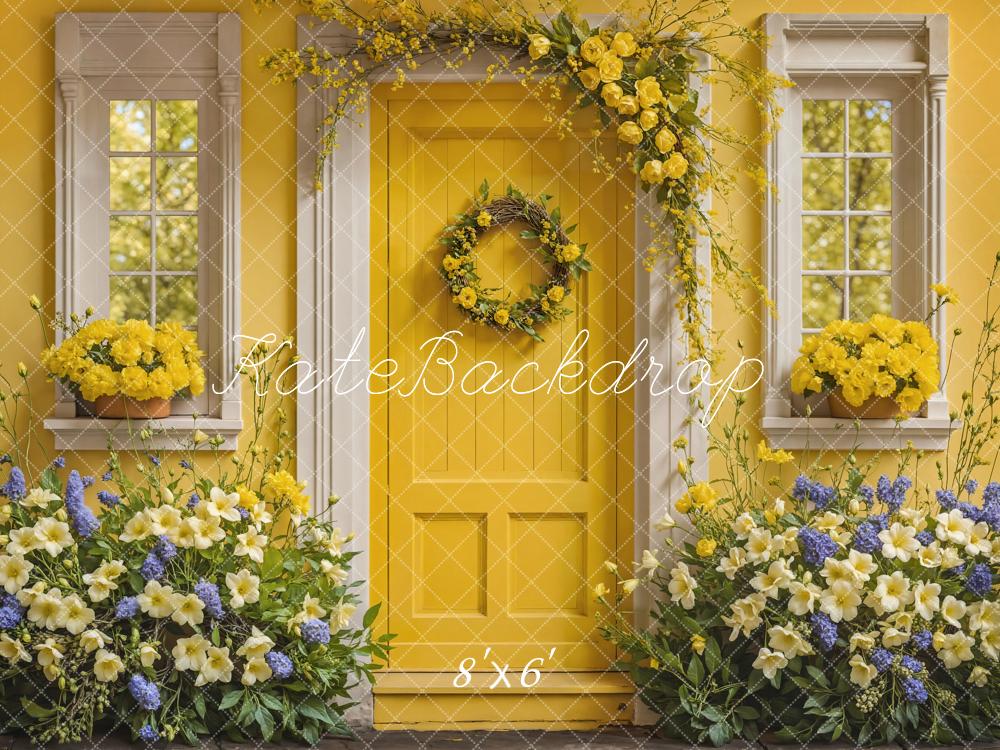 Kate Spring Flower Yellow Door House Backdrop Designed by Emetselch - Image 3