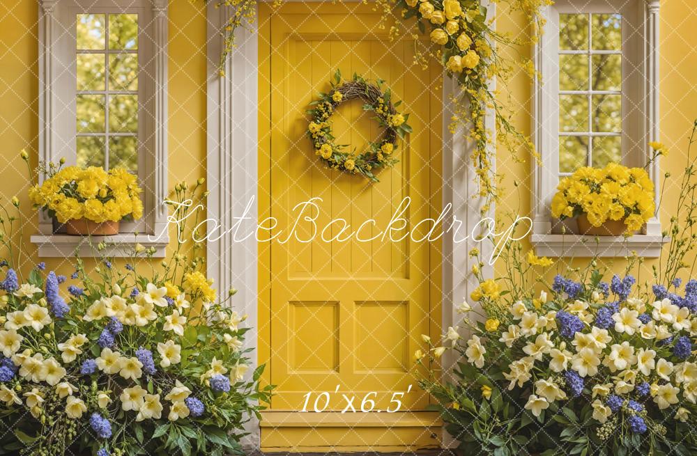 Kate Spring Flower Yellow Door House Backdrop Designed by Emetselch - Image 4