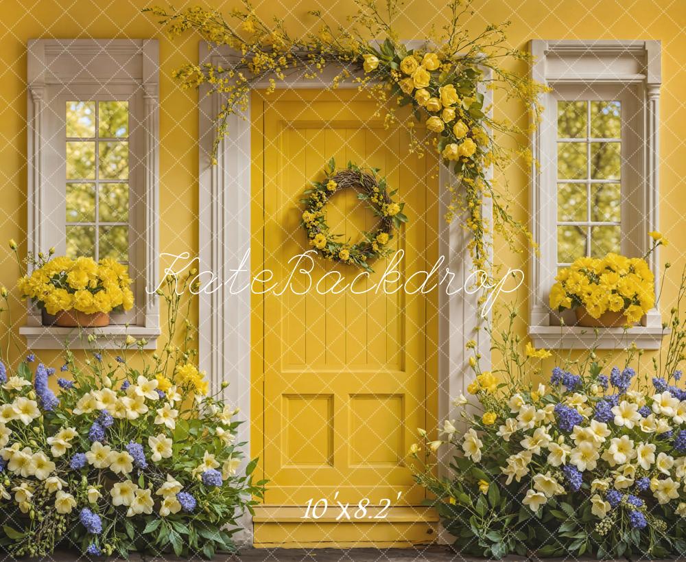 Kate Spring Flower Yellow Door House Backdrop Designed by Emetselch - Image 5