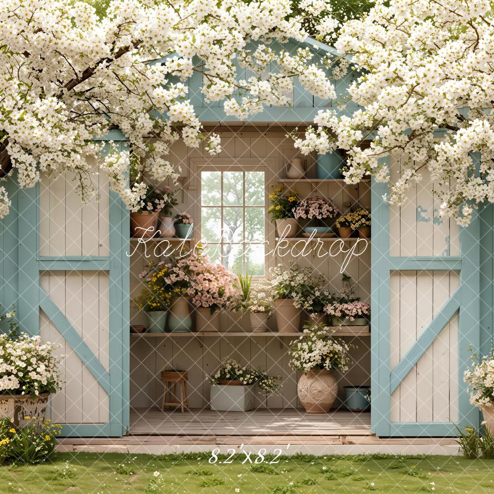 Kate Spring Flowering Trees Blue Shed Backdrop Designed by Emetselch - Image 5