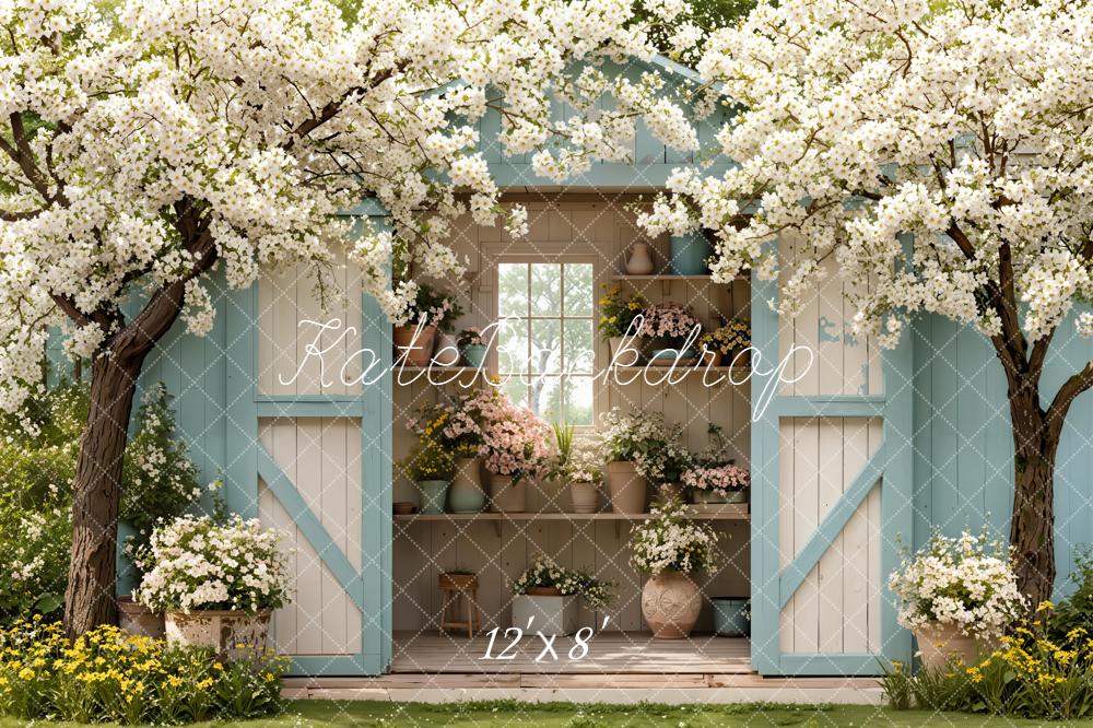 Kate Spring Flowering Trees Blue Shed Backdrop Designed by Emetselch - Image 8