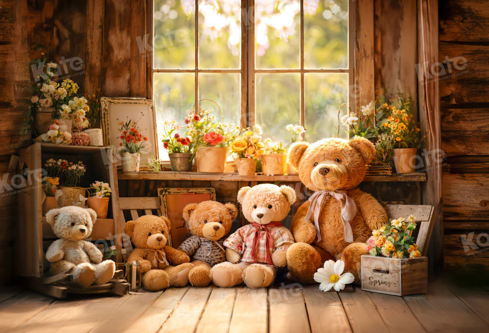 Kate Spring Flowers Bear Window Backdrop Designed by Emetselch - Image 2