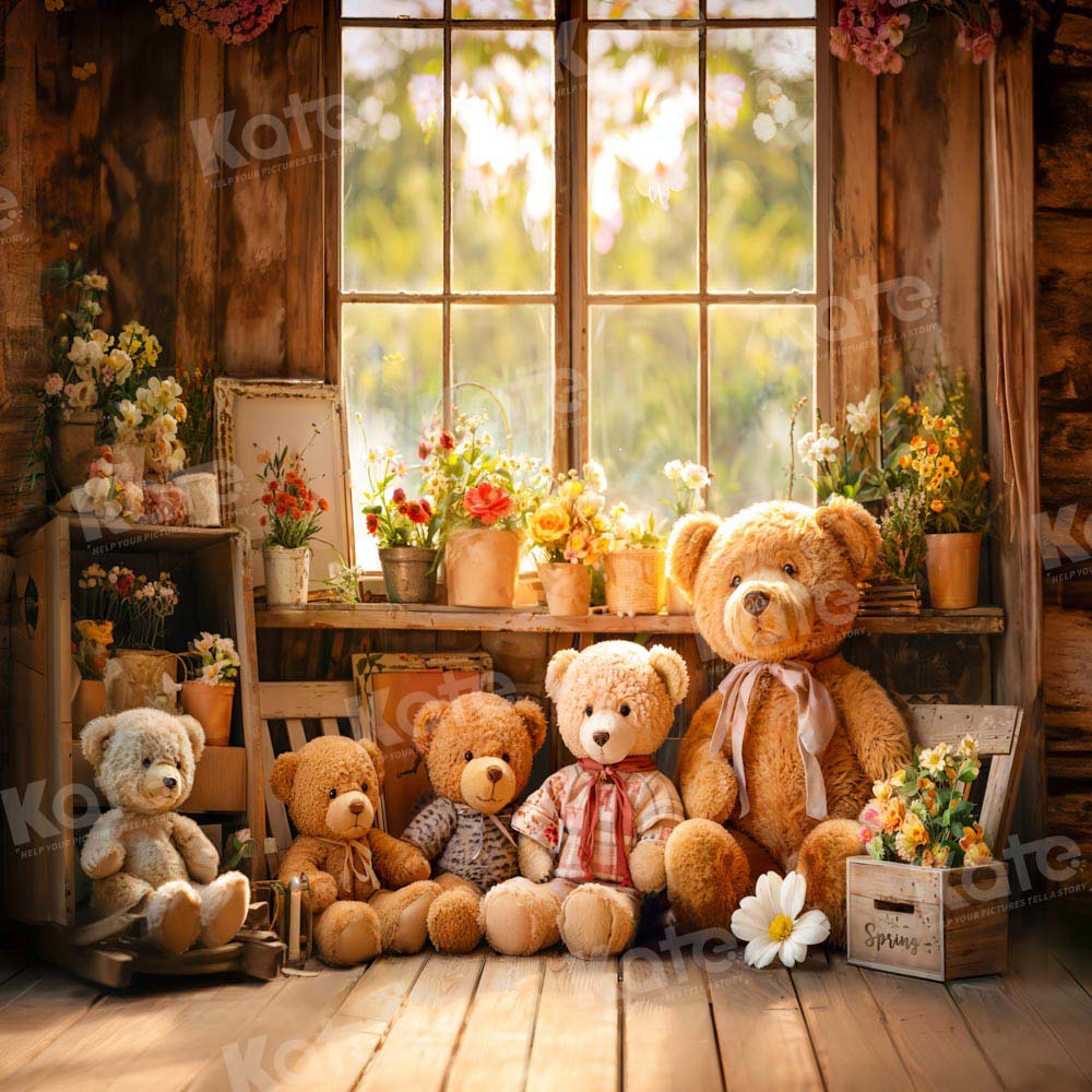 Kate Spring Flowers Bear Window Backdrop Designed by Emetselch - Image 3
