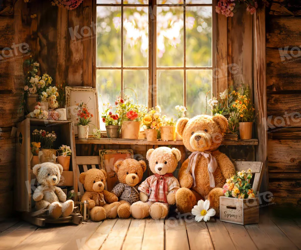 Kate Spring Flowers Bear Window Backdrop Designed by Emetselch - Image 5