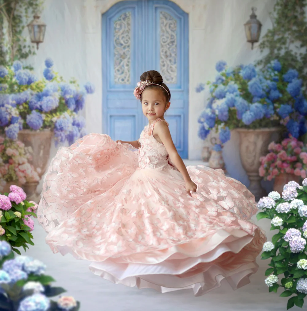 Kate Spring Flowers Blue Door Backdrop Designed by Emetselch - Image 3