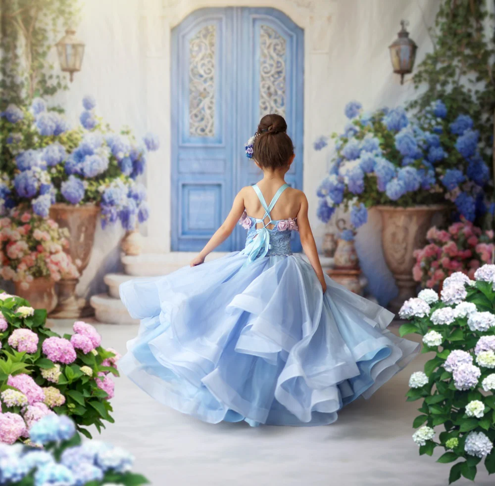 Kate Spring Flowers Blue Door Backdrop Designed by Emetselch - Image 4