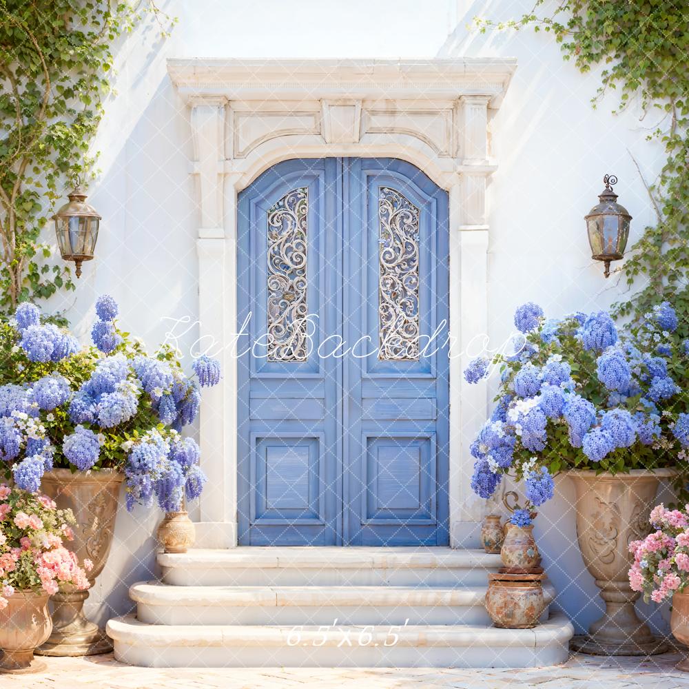 Kate Spring Flowers Blue Door Backdrop Designed by Emetselch - Image 5