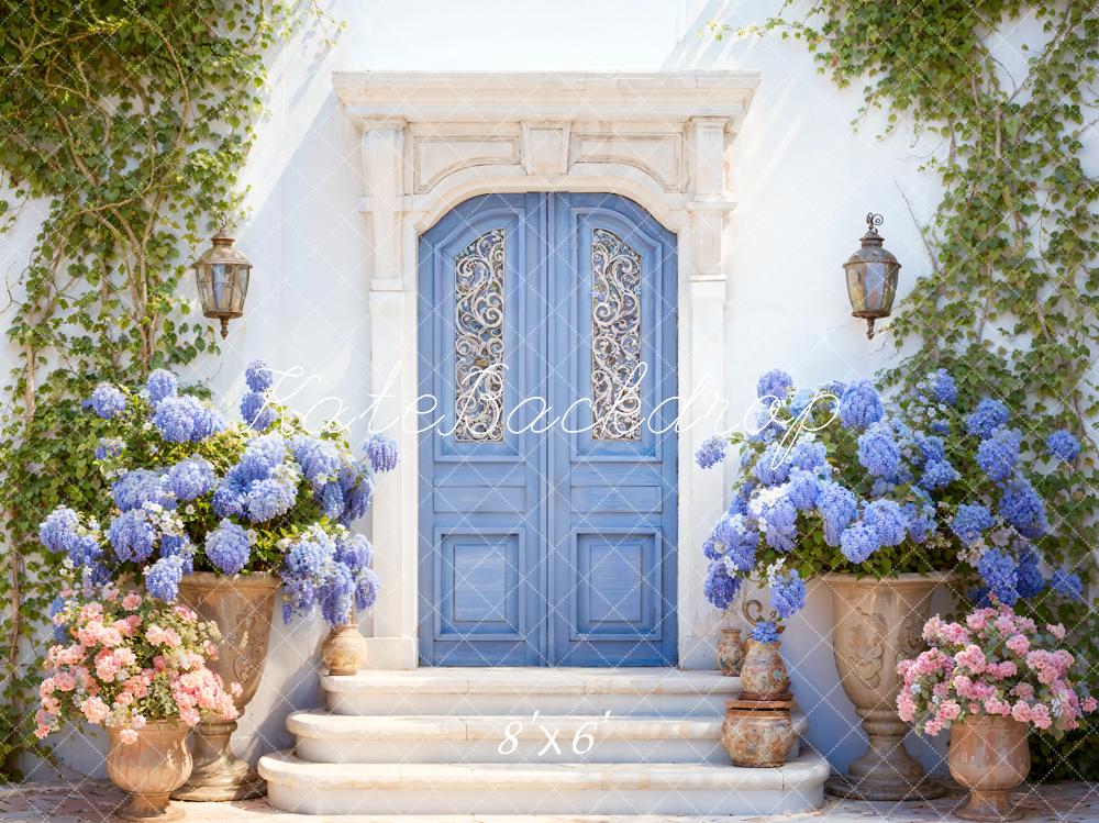 Kate Spring Flowers Blue Door Backdrop Designed by Emetselch - Image 6