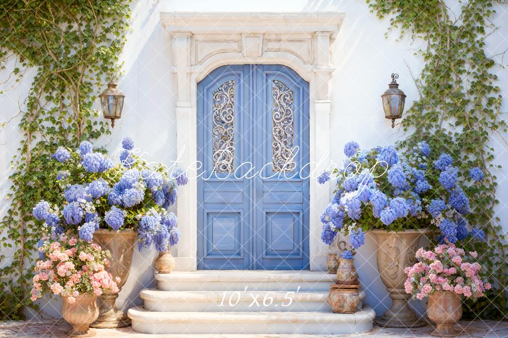 Kate Spring Flowers Blue Door Backdrop Designed by Emetselch - Image 7