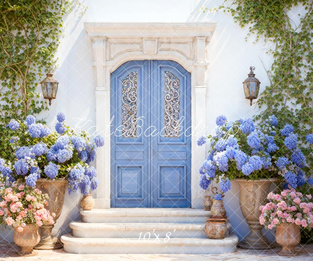 Kate Spring Flowers Blue Door Backdrop Designed by Emetselch - Image 8