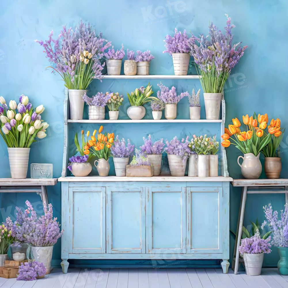 Kate Spring Flowers Blue Room Backdrop Designed by Emetselch - Image 2