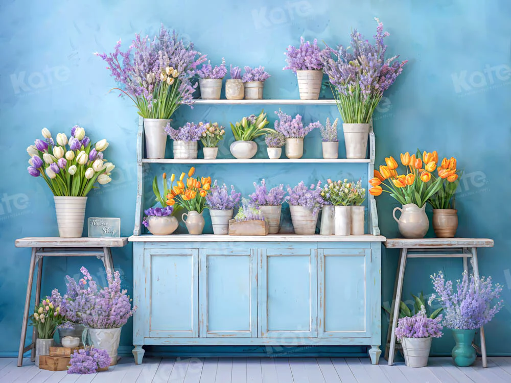 Kate Spring Flowers Blue Room Backdrop Designed by Emetselch - Image 3