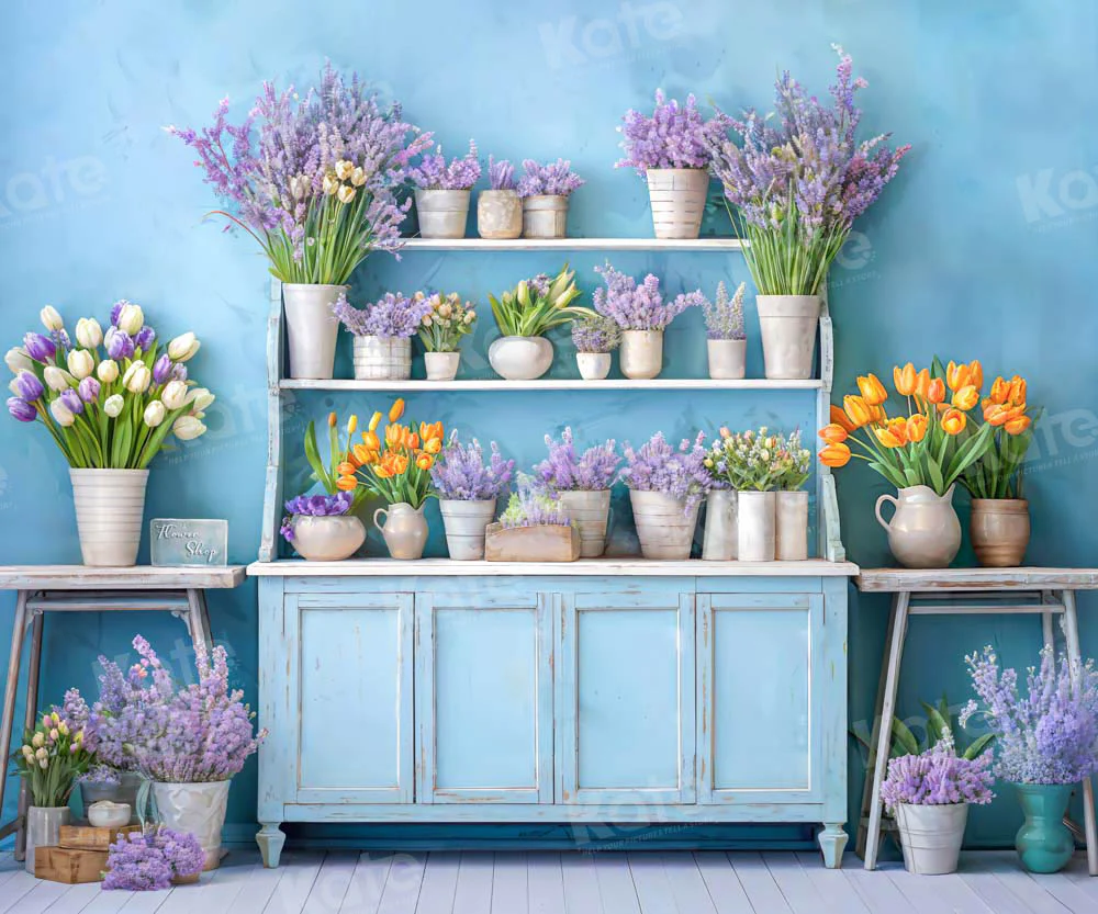 Kate Spring Flowers Blue Room Backdrop Designed by Emetselch - Image 4