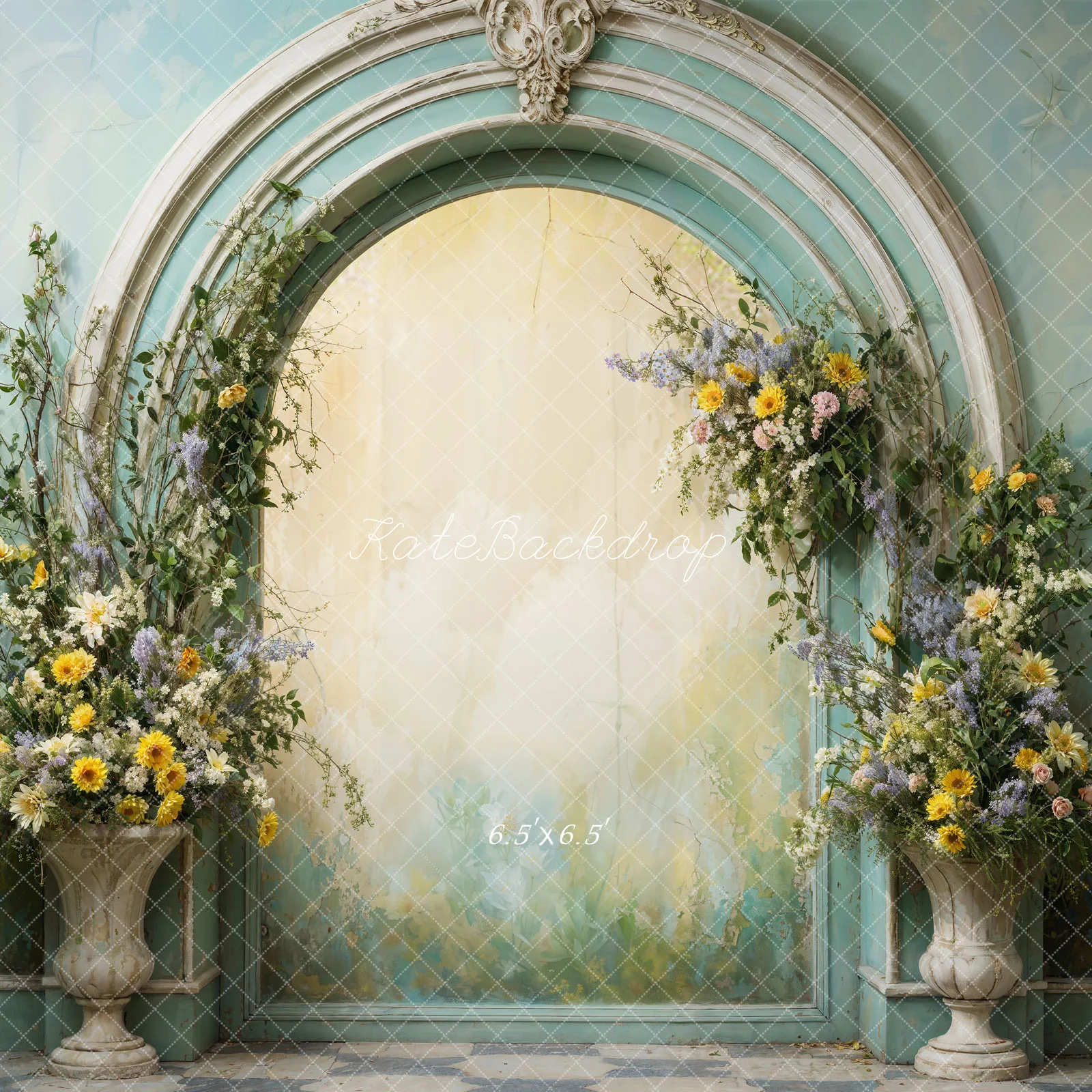 Kate Spring Flowers Green Arch Wall Backdrop Designed by Emetselch - Image 2