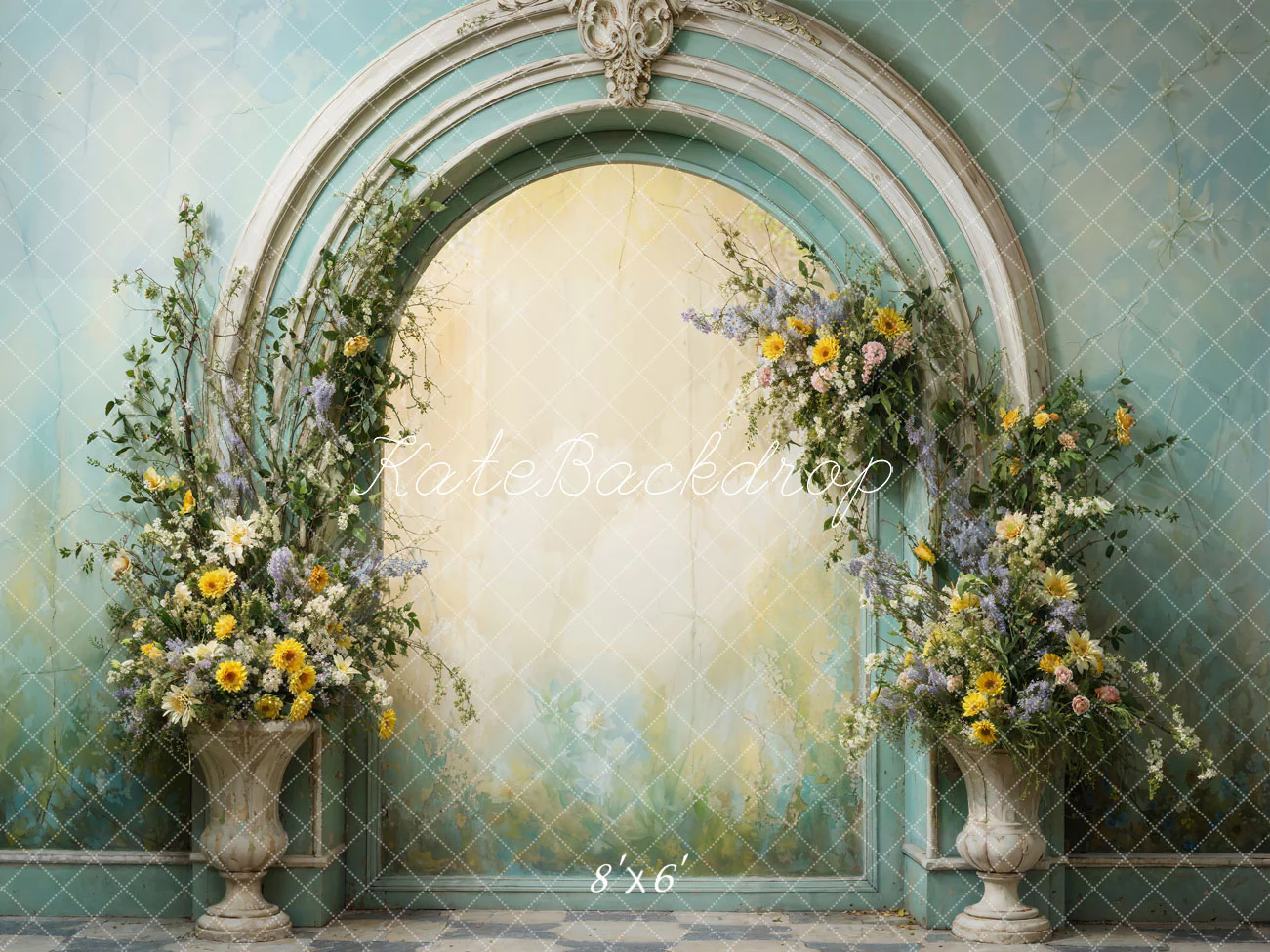 Kate Spring Flowers Green Arch Wall Backdrop Designed by Emetselch - Image 3