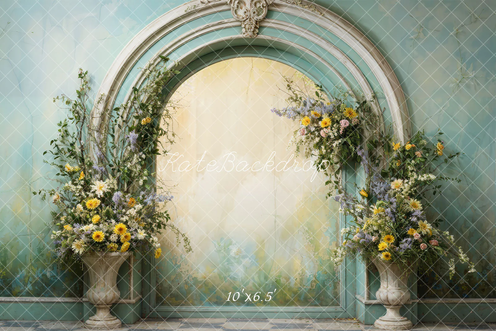 Kate Spring Flowers Green Arch Wall Backdrop Designed by Emetselch - Image 4