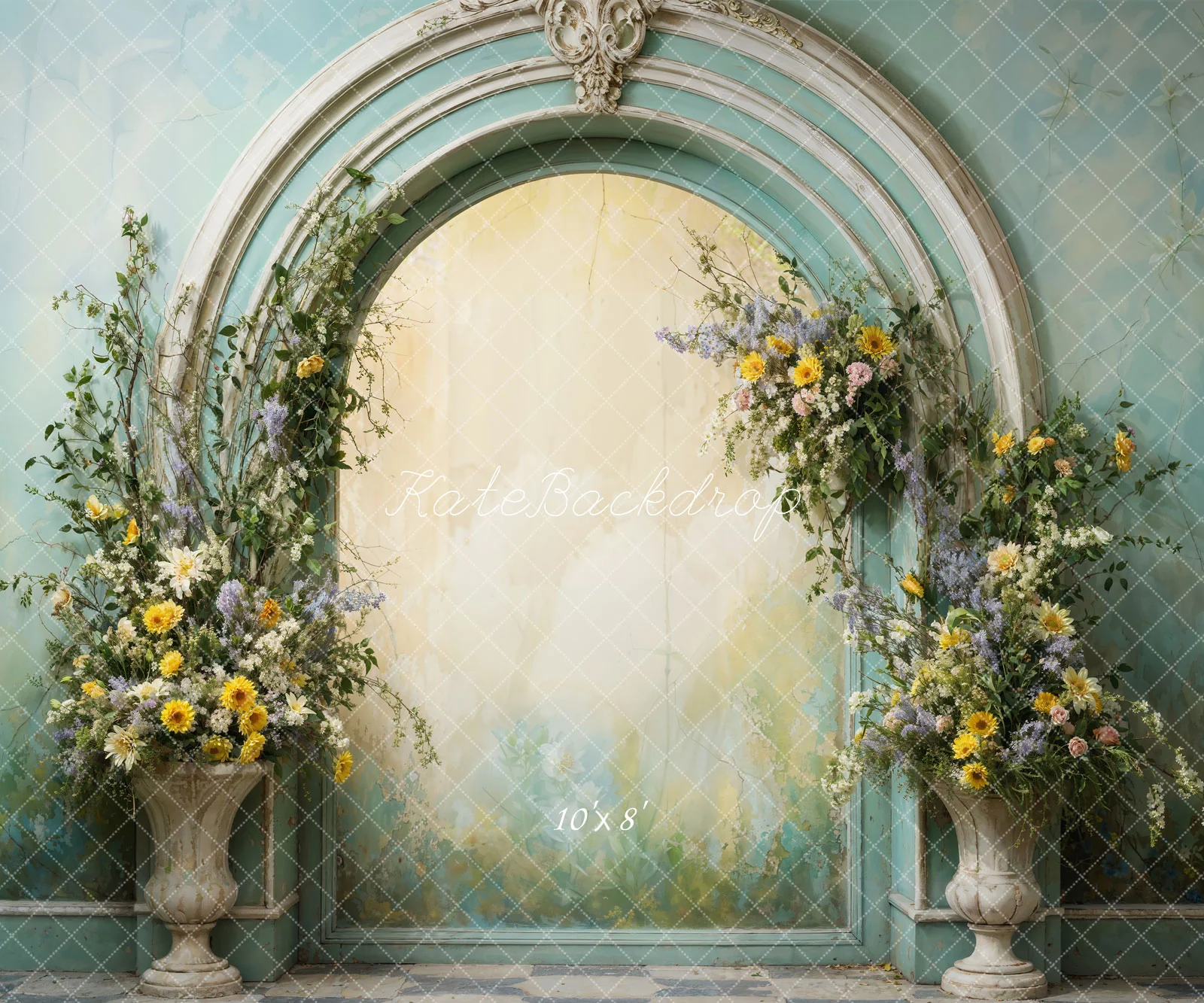 Kate Spring Flowers Green Arch Wall Backdrop Designed by Emetselch - Image 5