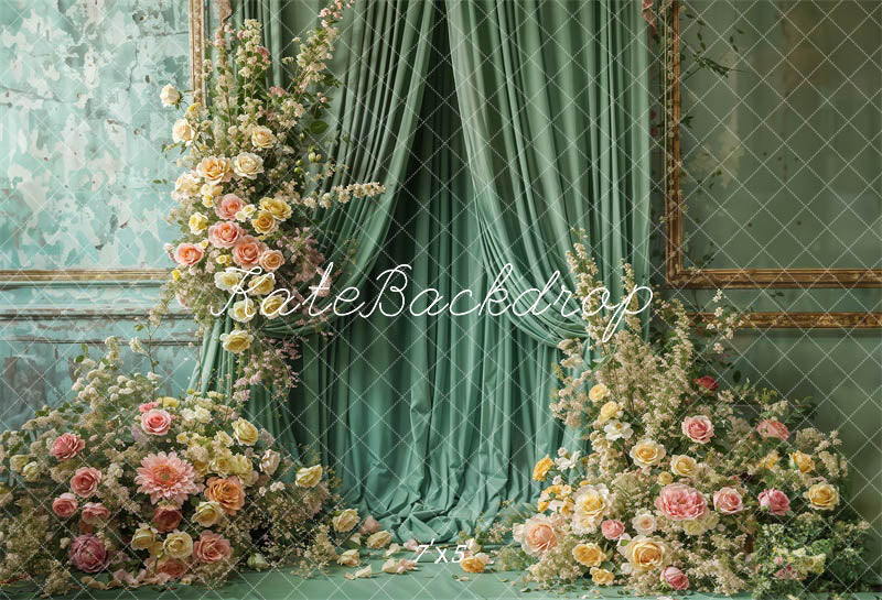 Kate Spring Flowers Green Curtain Wall Backdrop Designed by Emetselch - Image 2