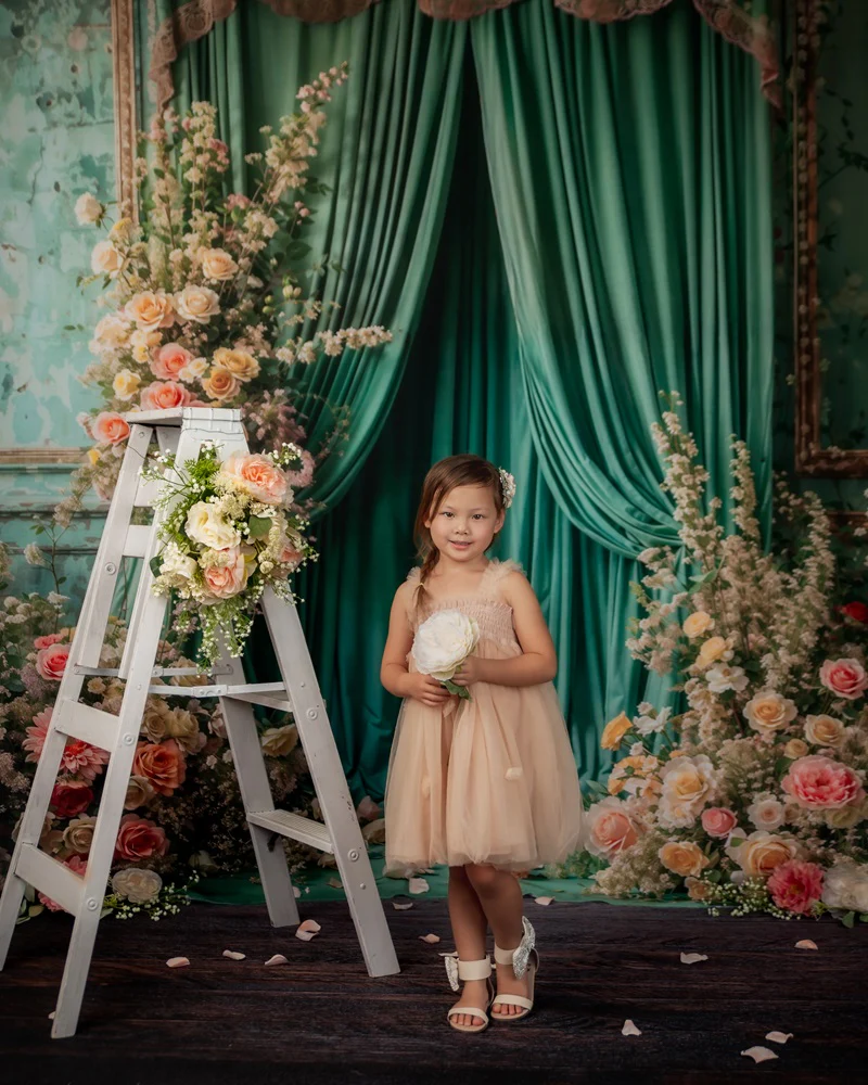 Kate Spring Flowers Green Curtain Wall Backdrop Designed by Emetselch - Image 3