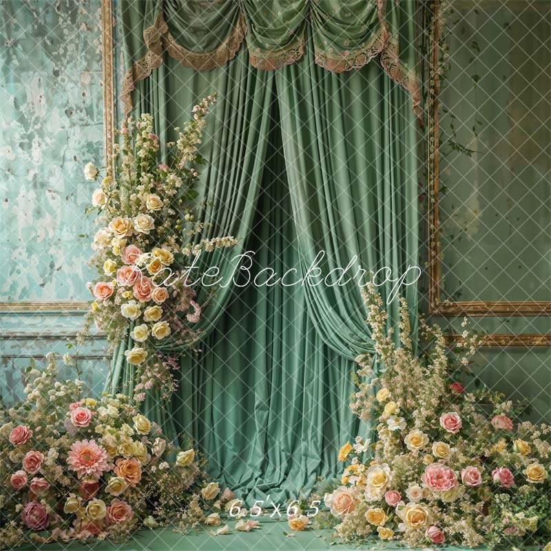 Kate Spring Flowers Green Curtain Wall Backdrop Designed by Emetselch - Image 5