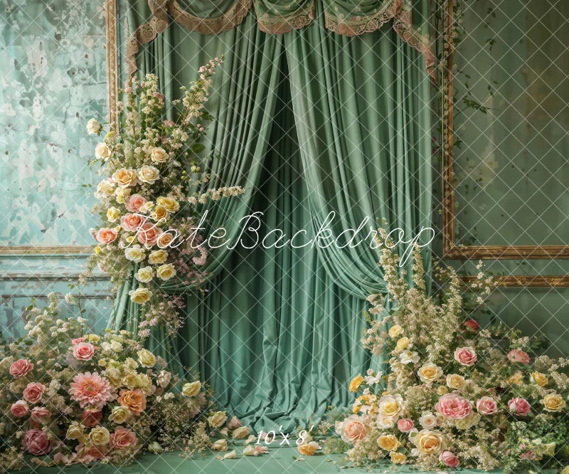 Kate Spring Flowers Green Curtain Wall Backdrop Designed by Emetselch - Image 8