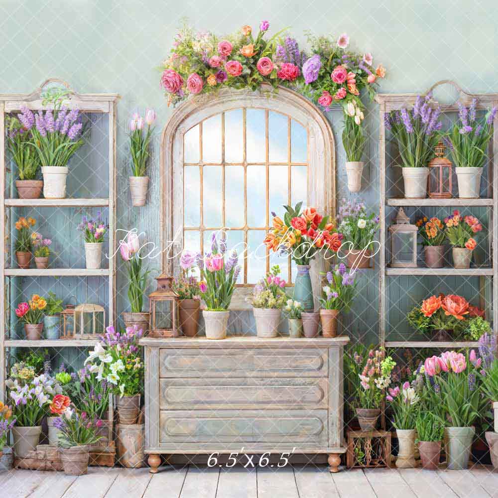 Kate Spring Flowers Potted Window Backdrop Designed by Chain Photography - Image 2