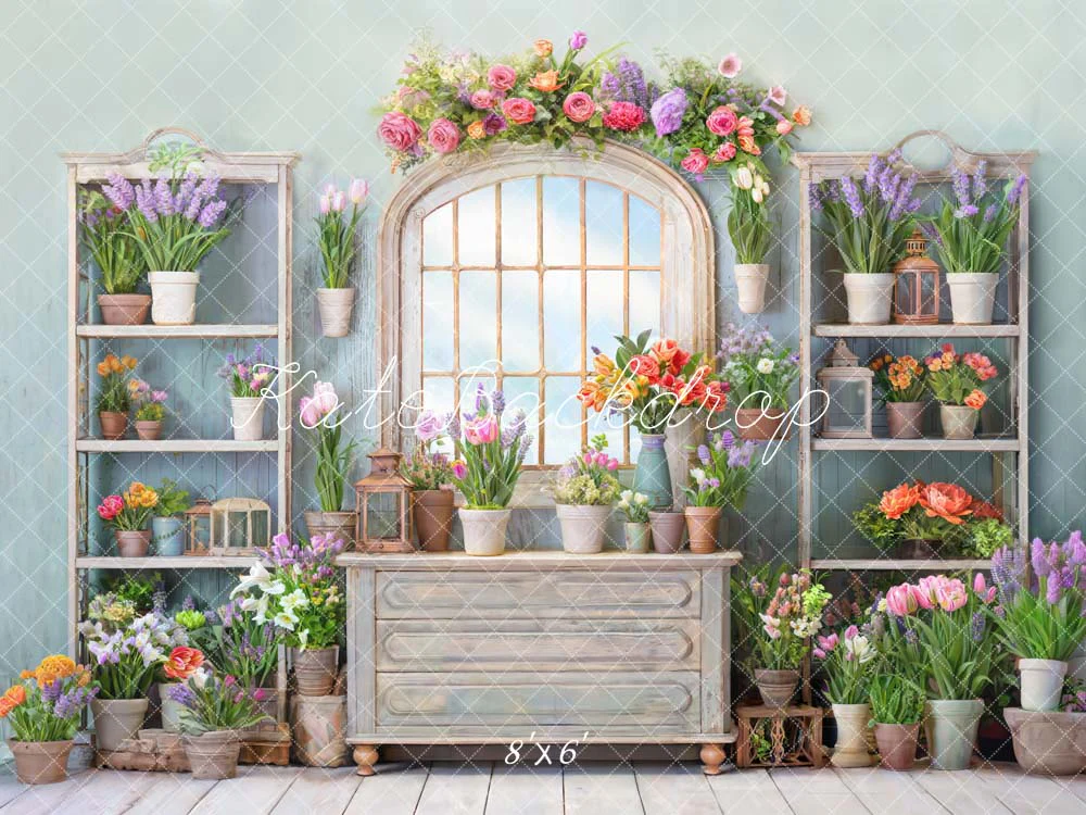 Kate Spring Flowers Potted Window Backdrop Designed by Chain Photography - Image 3