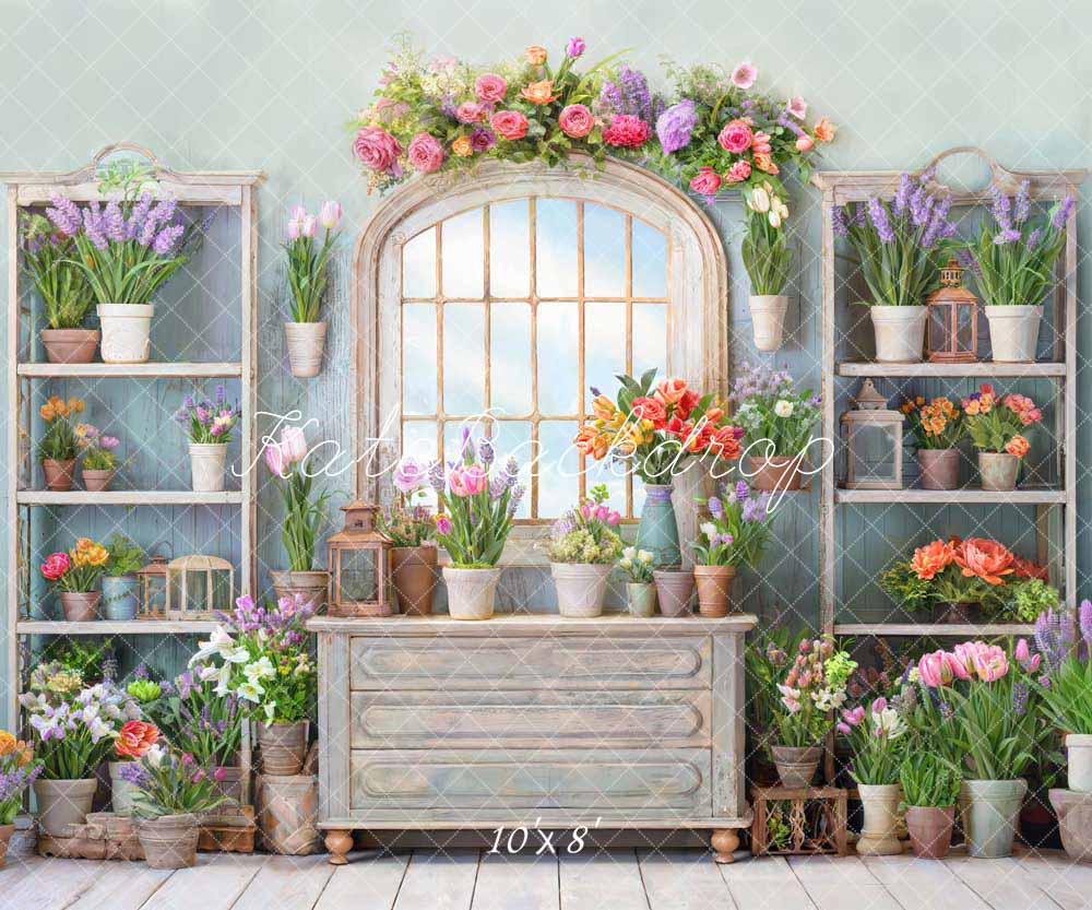 Kate Spring Flowers Potted Window Backdrop Designed by Chain Photography - Image 4