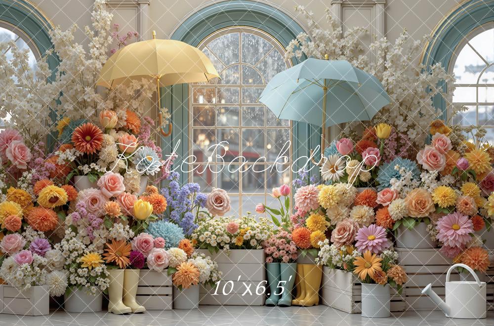 Kate Spring Flowers Umbrellas Boots Window Backdrop Designed by Mini MakeBelieve - Image 10