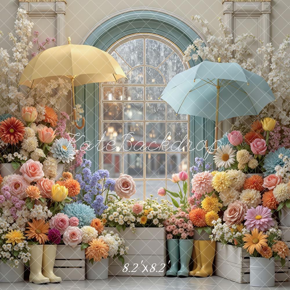 Kate Spring Flowers Umbrellas Boots Window Backdrop Designed by Mini MakeBelieve - Image 11