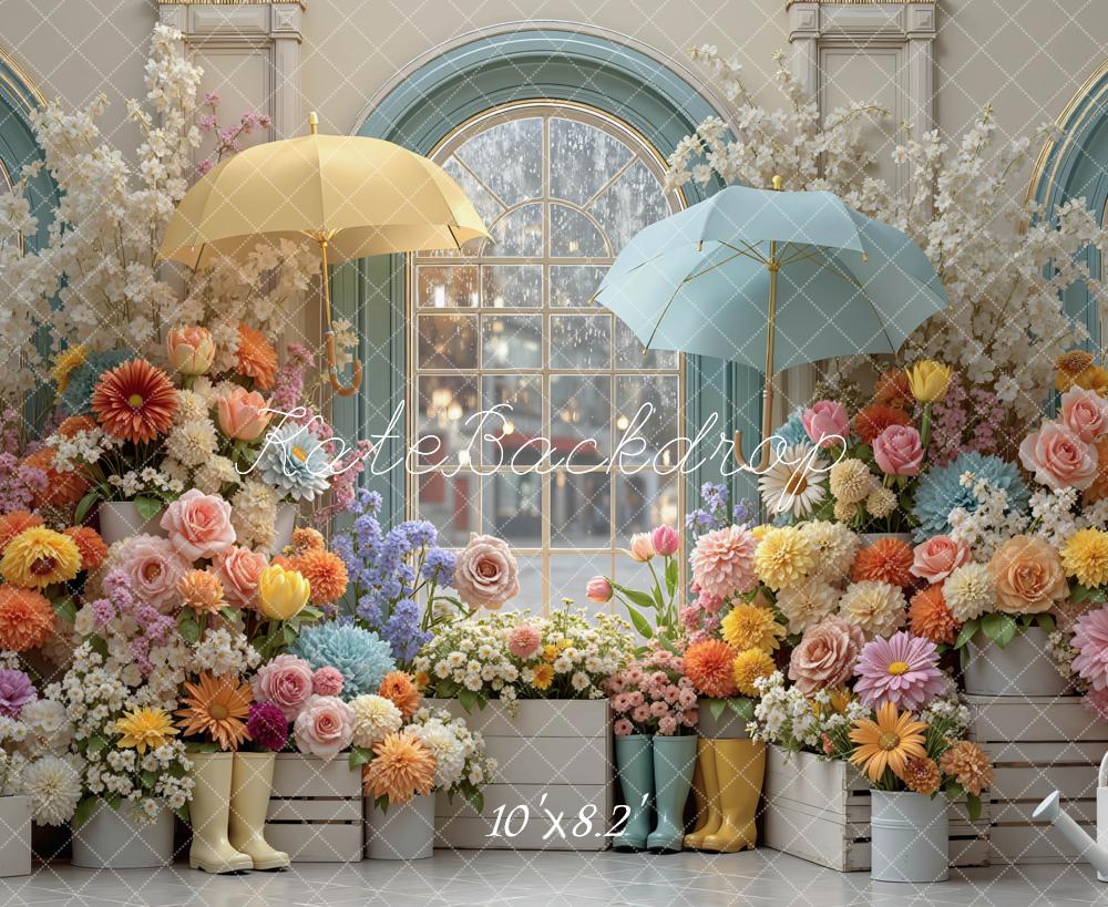 Kate Spring Flowers Umbrellas Boots Window Backdrop Designed by Mini MakeBelieve - Image 12