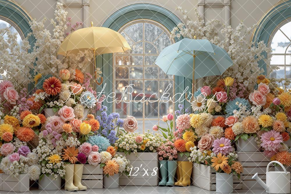 Kate Spring Flowers Umbrellas Boots Window Backdrop Designed by Mini MakeBelieve - Image 14